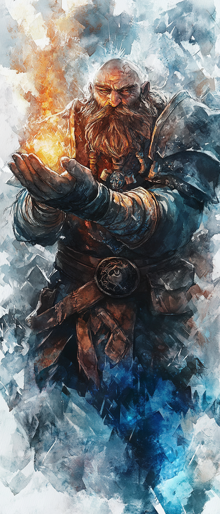 Dwarf paladin casting eerie spell in dark fantasy scene.