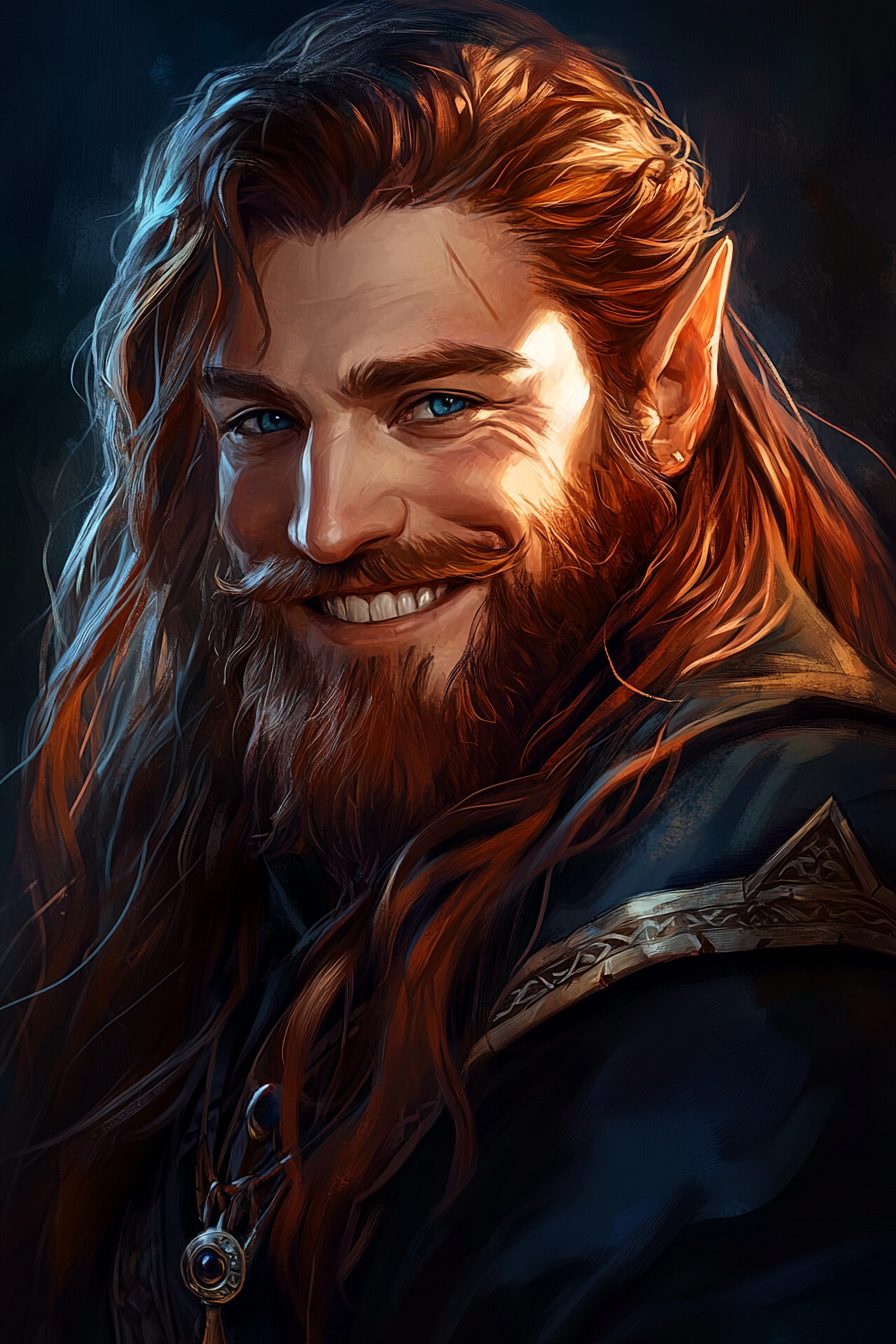 Dwarven male with auburn hair, blue eyes portrait.