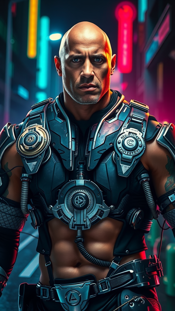 Dwayne Johnson Cyborg in Futuristic Setting