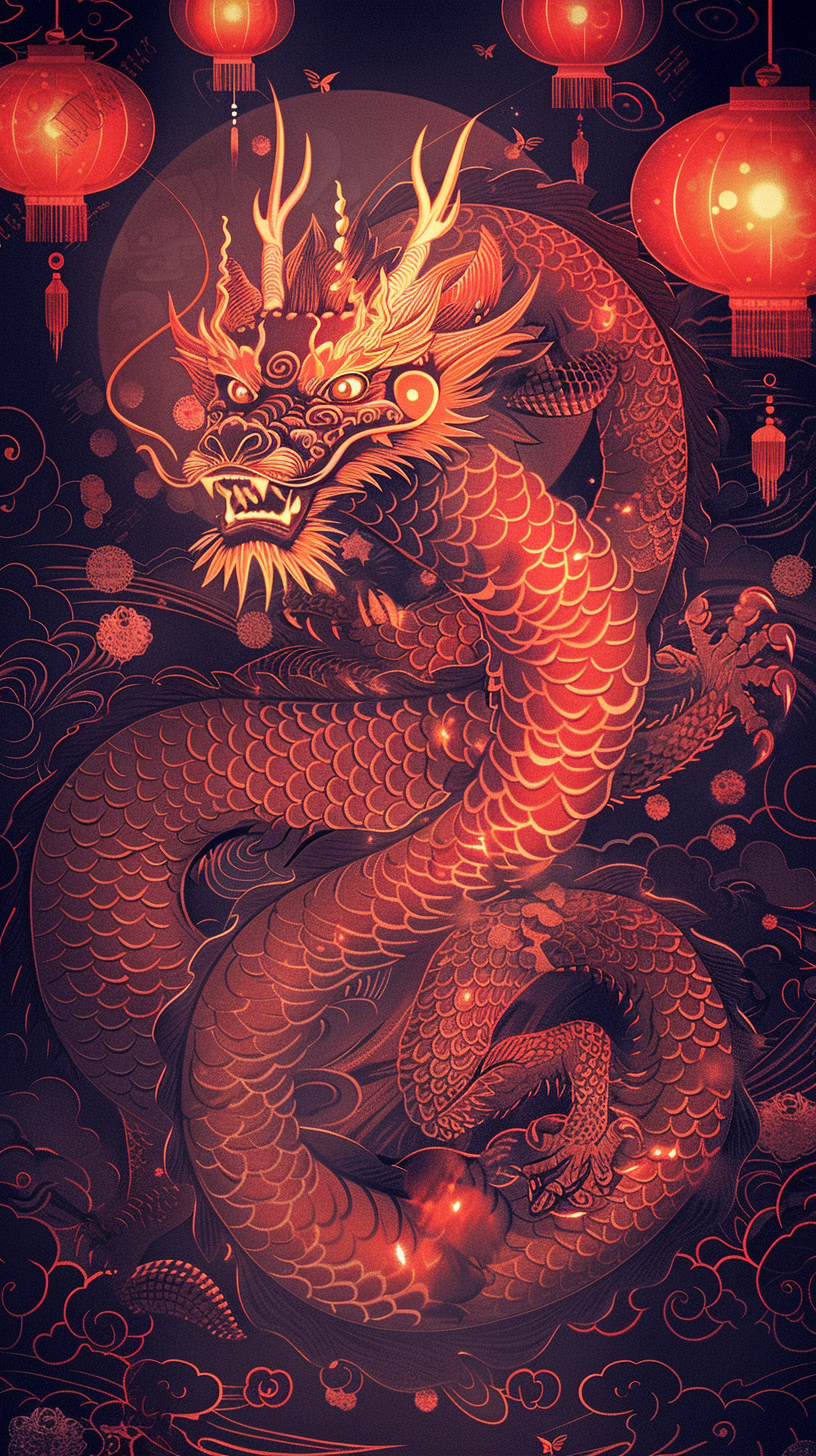 Dynamic Chinese New Year Dragon Wallpaper Design 