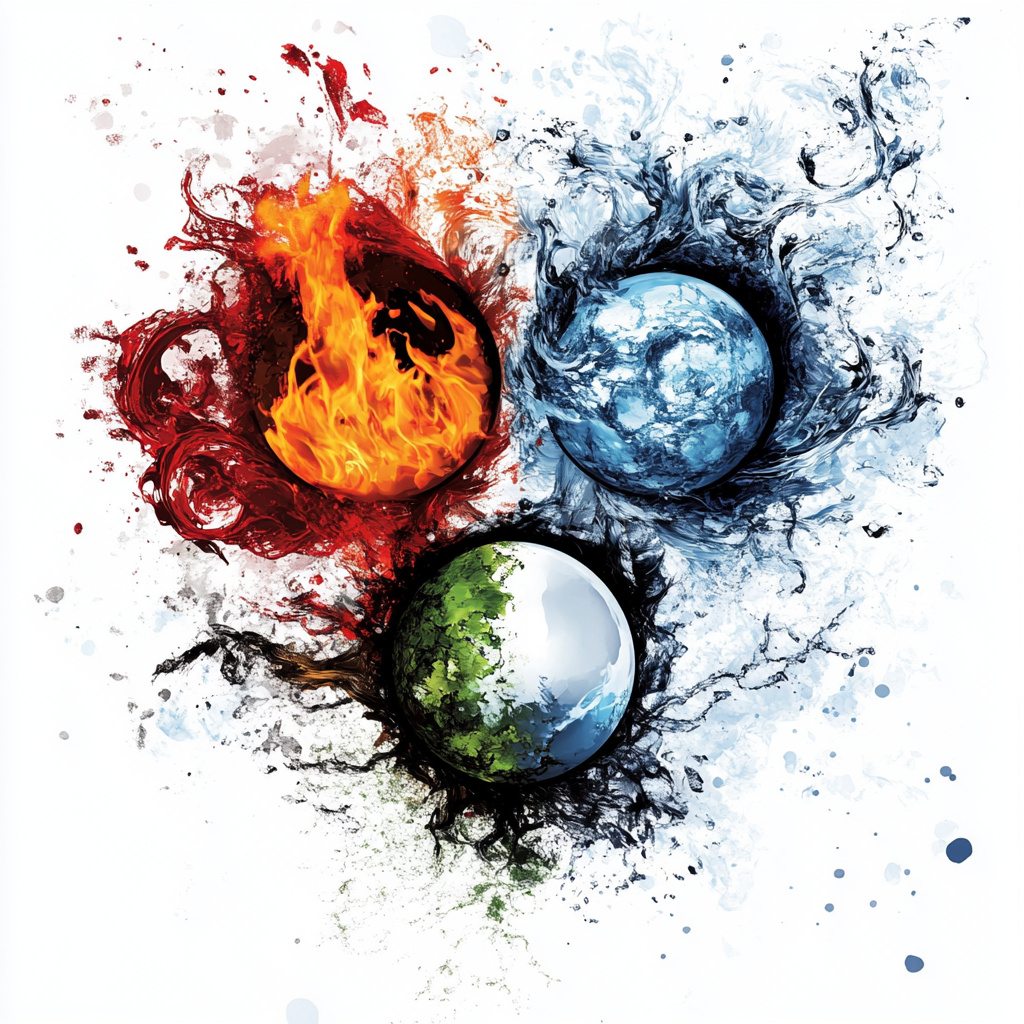 Dynamic Design: Fire, Water, Earth, Air Elements Art 