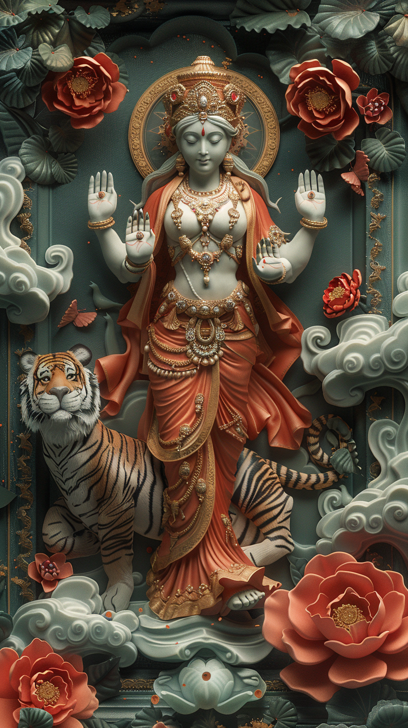 Dynamic Goddess Parvati Lion Wallpaper Design 3D Effect