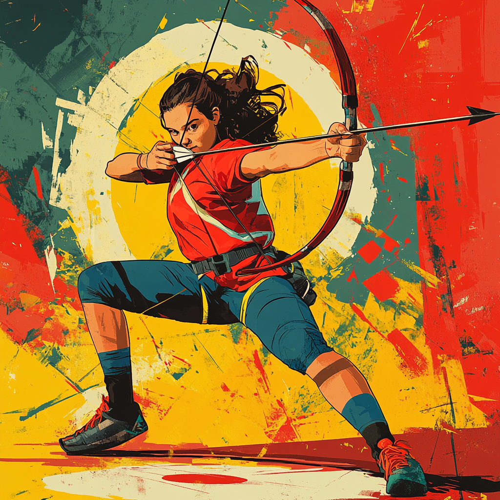 Dynamic Paralympic Archer Aiming with Feet Illustration