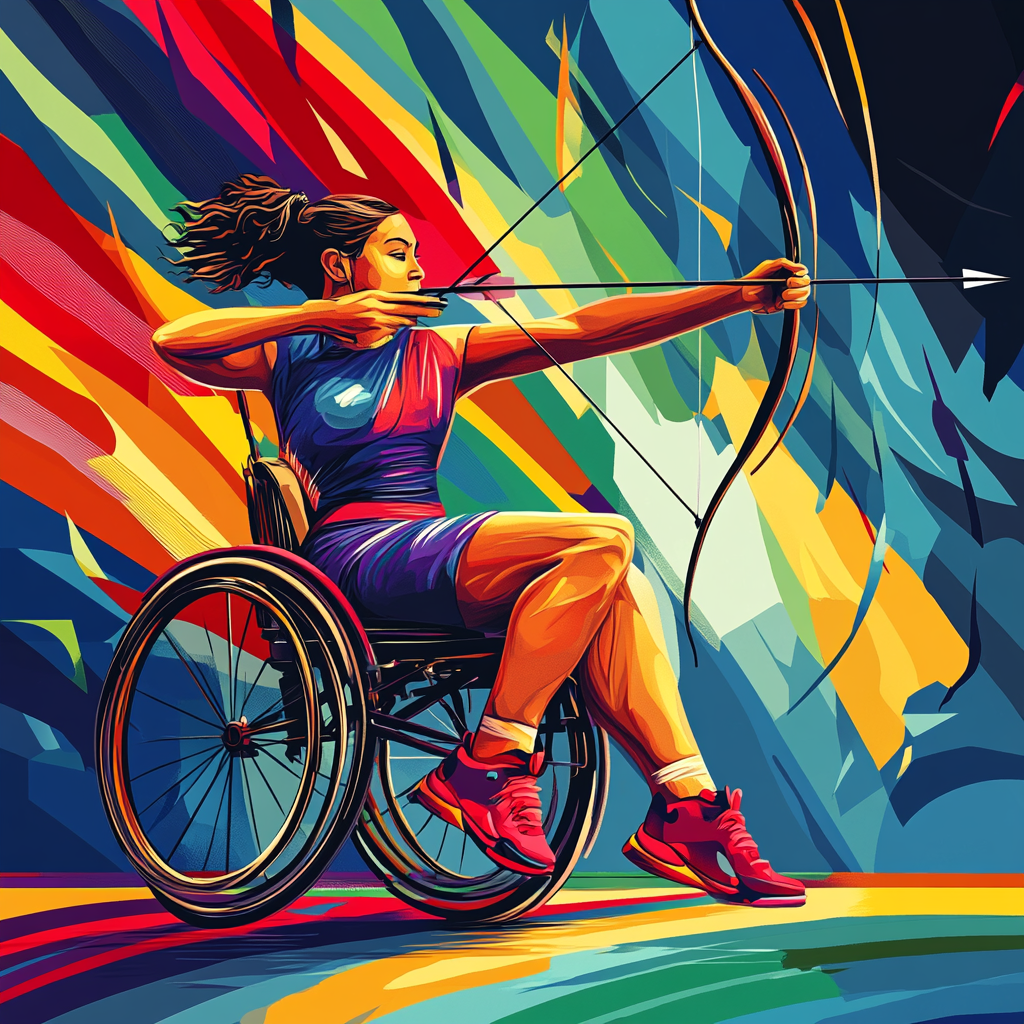 Dynamic Paralympic Archer: Feet Aiming Bullseye Illustration