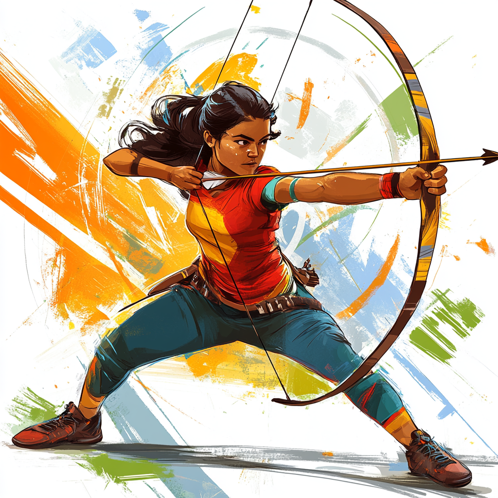 Dynamic Paralympic Indian Archer Aiming with Feet Illustration