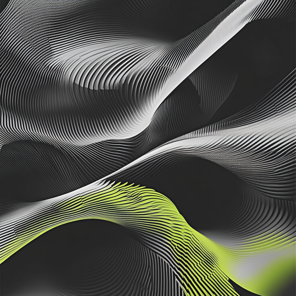 Dynamic abstract blend of flowing lines and geometric patterns.