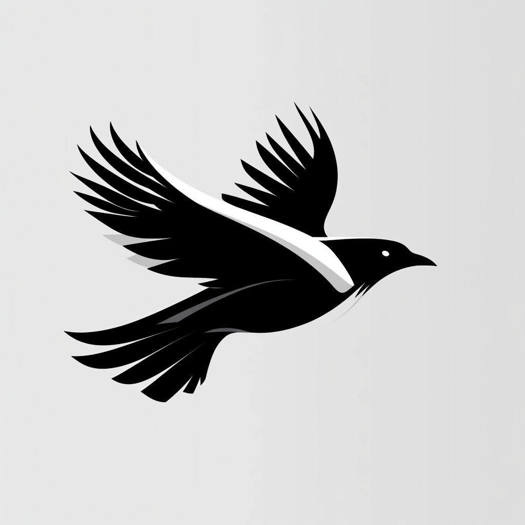 Dynamic crow logo with bold number integration.