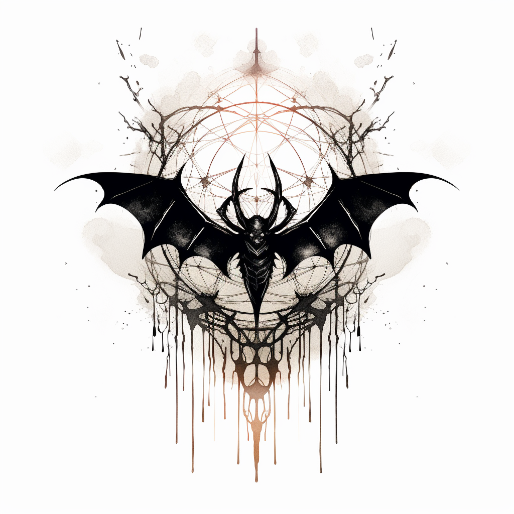 Dynamic spider tattoo design with gothic bat wings.