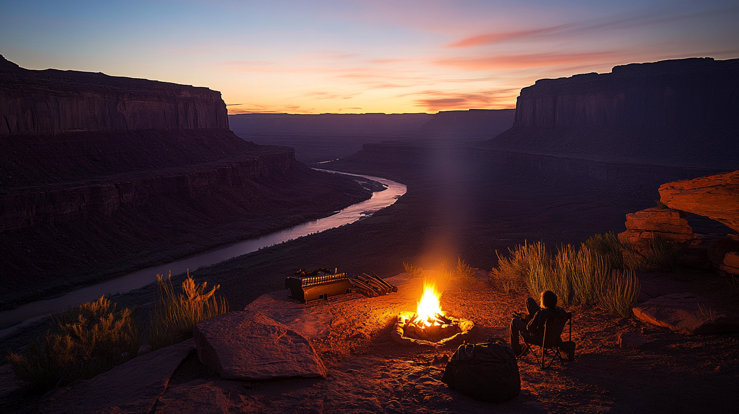 Early photograph shot in 75mm, first person, desert campfire