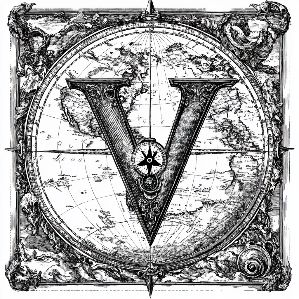 Earth Map with V, O, and Compass