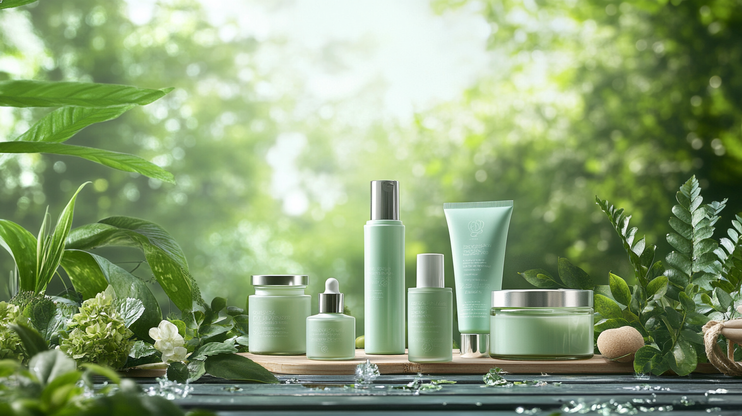 Eco-friendly beauty scene with sustainable products and natural elements.