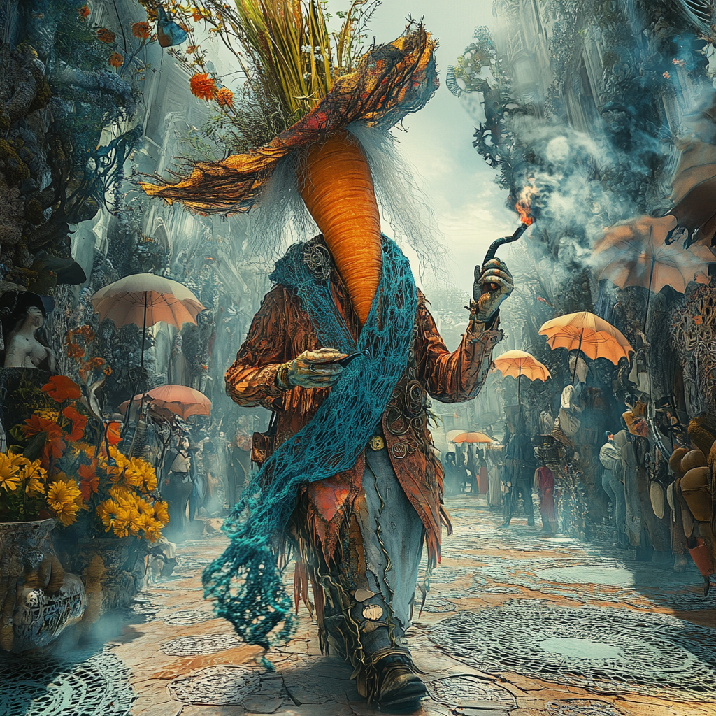 Edgy Steam Punk Carrot in Grove of Umbrella Trees