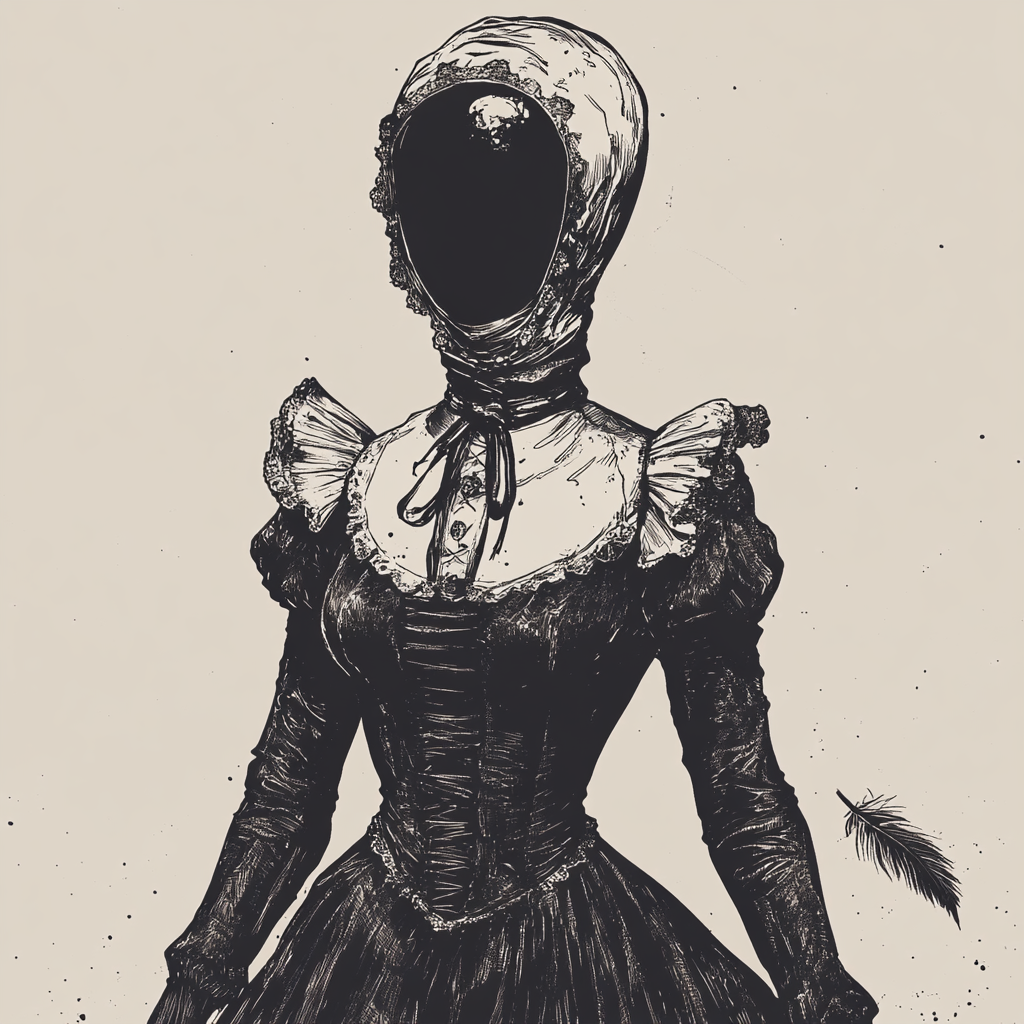 Eerie Gothic Maid in Vintage Illustration