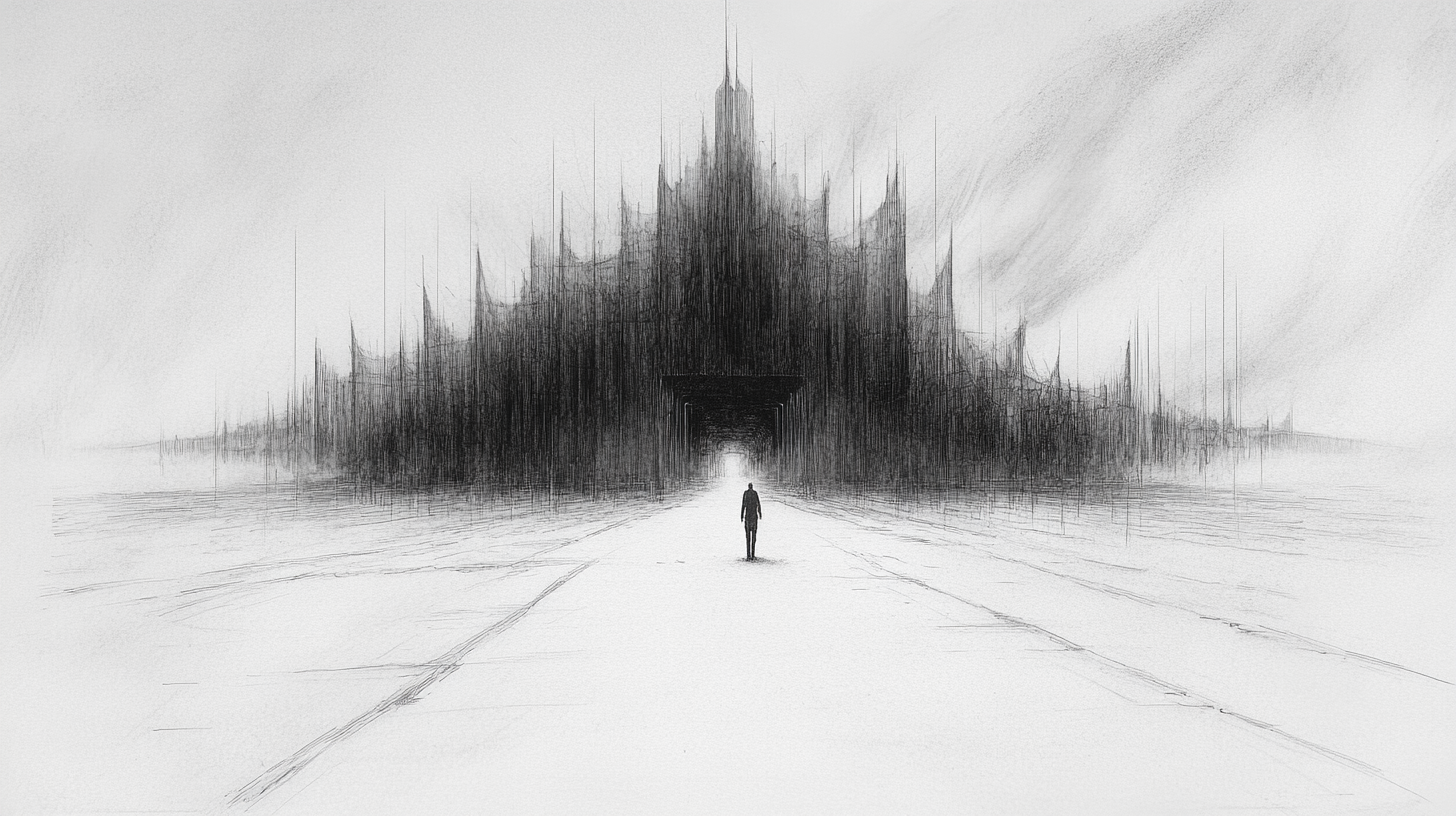 Eerie Pencil Sketch of Solitary Figure at Life's End