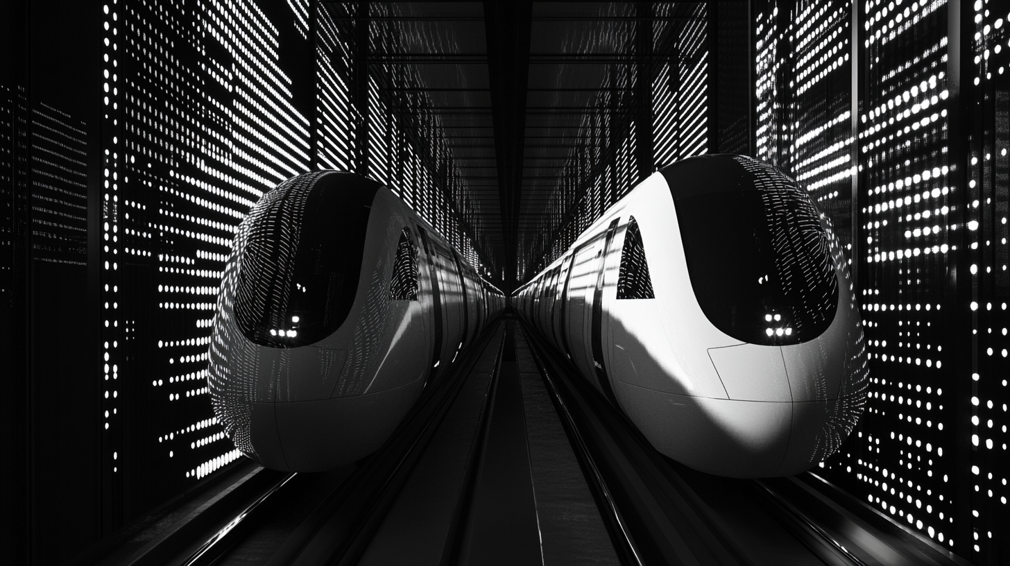 Efficient digital railway vehicles in black and white.