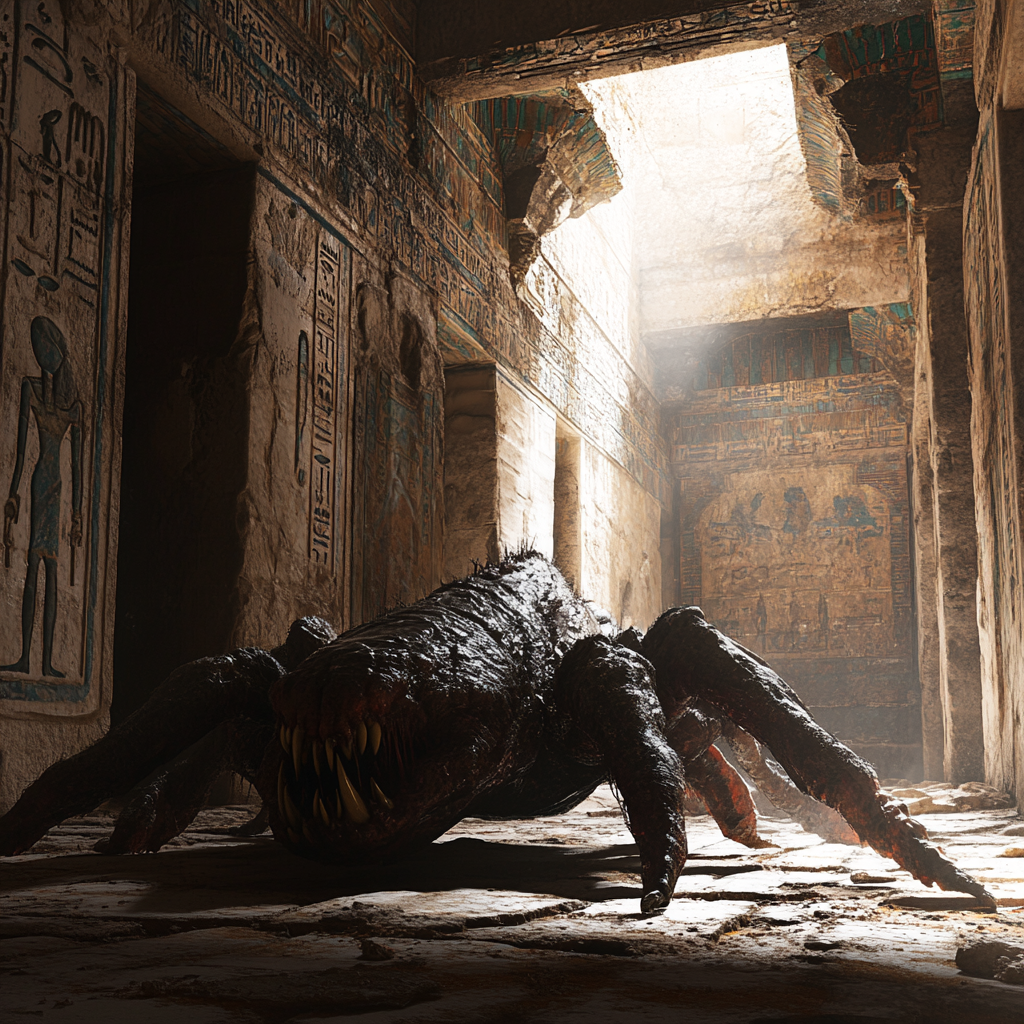 Egyptian tomb with lovecraftian creature hunts humans realistically