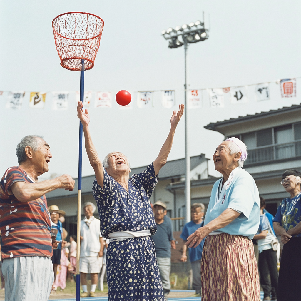 Elderly Japanese Grandpas and Grandmas Tamaire Competition Event