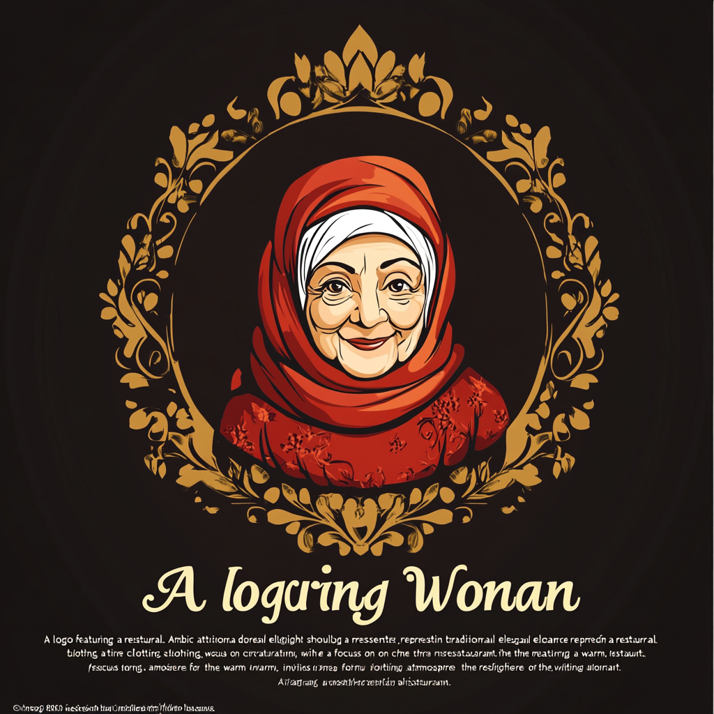 Elderly woman in Arabic attire logo for restaurant.