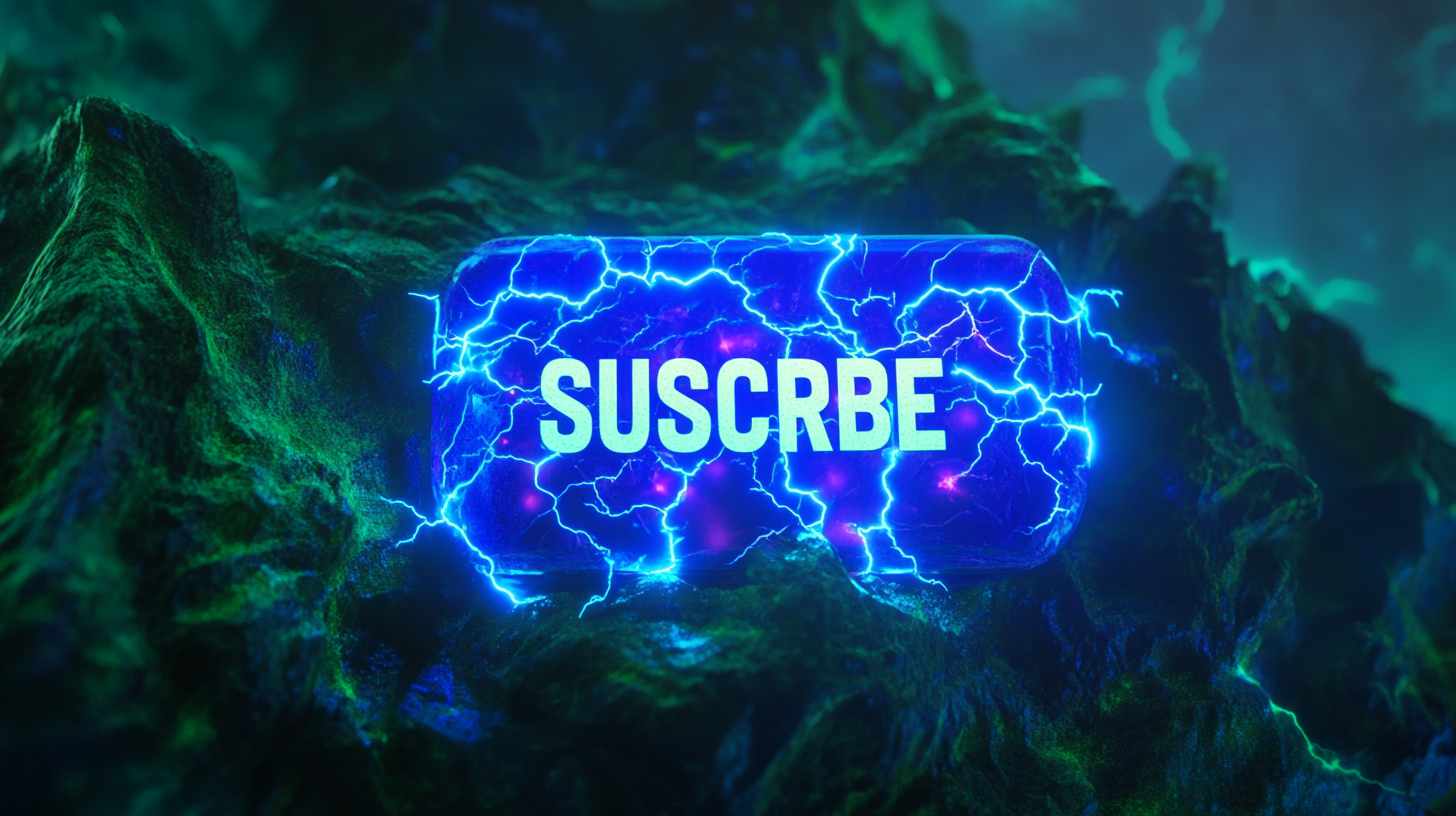 Electric blue button with SUBSCRIBE on green screen