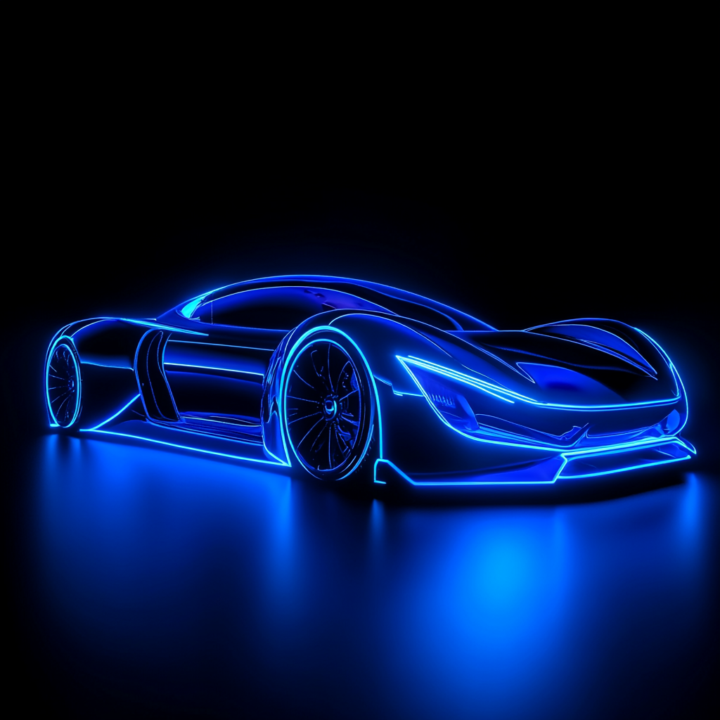 Electric cars in blue and black color, futuristic design.