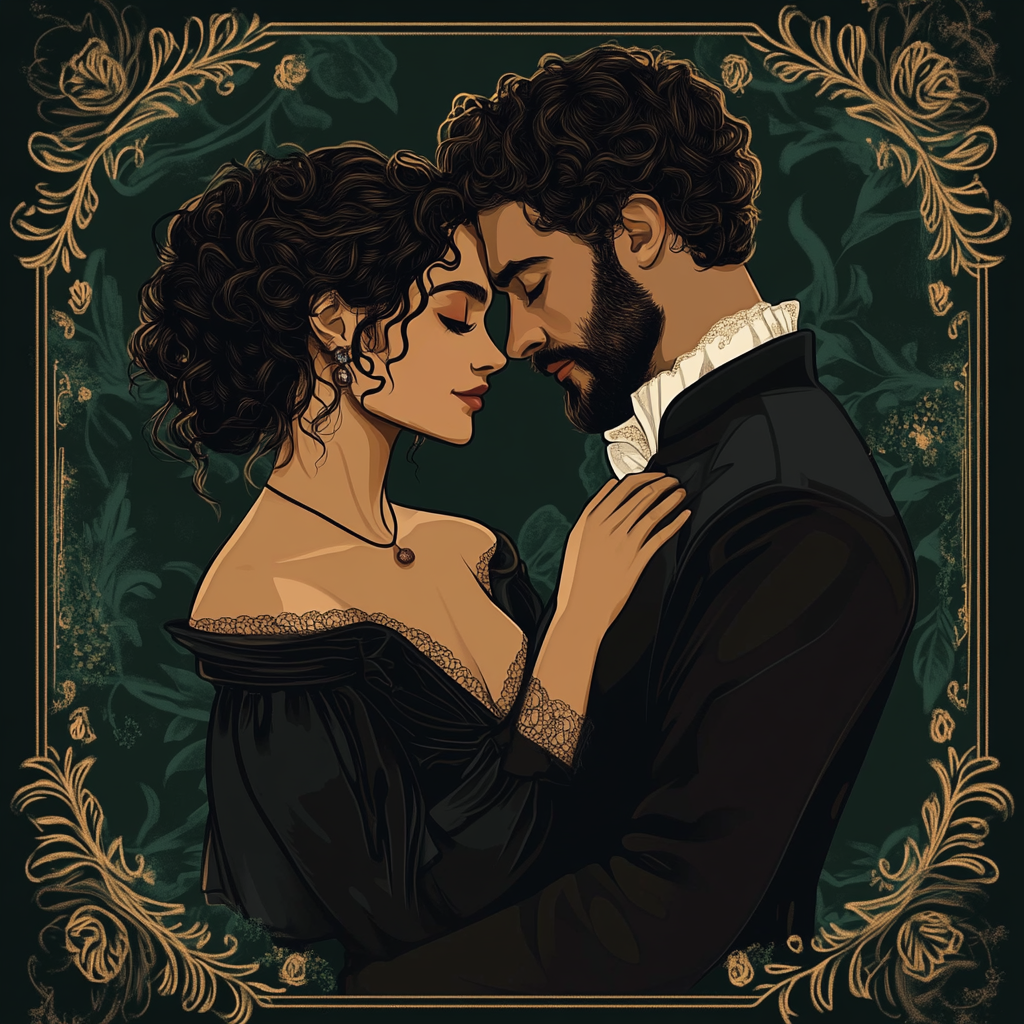 Elegant, ornate playing cards with romantic couple illustration.