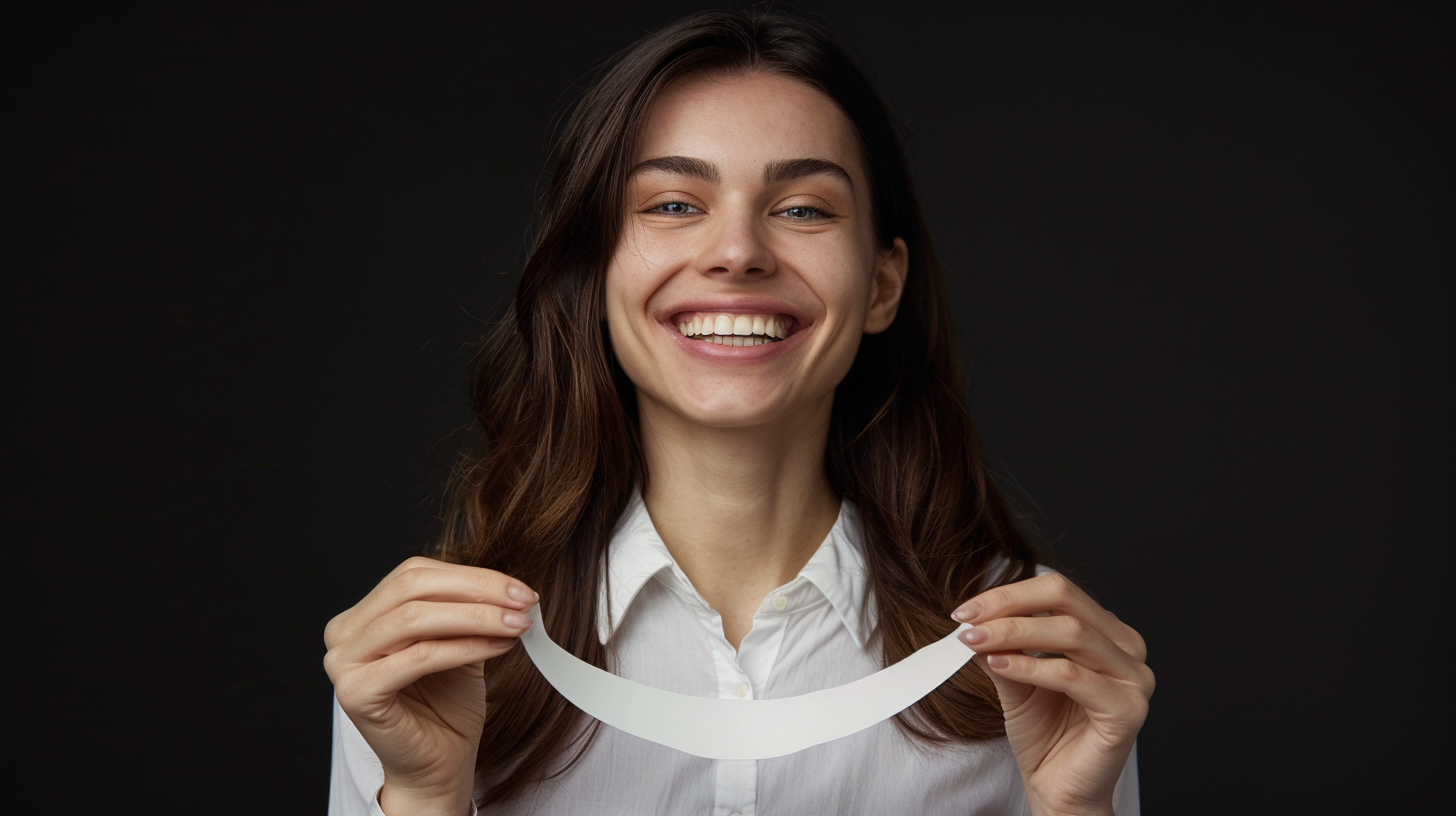 Elegant 30-Year-Old Woman Holding Halfcircle Device