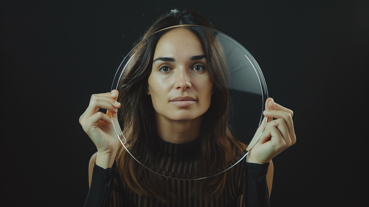 Elegant 30-Year-Old Woman Showcasing Half Circle Device