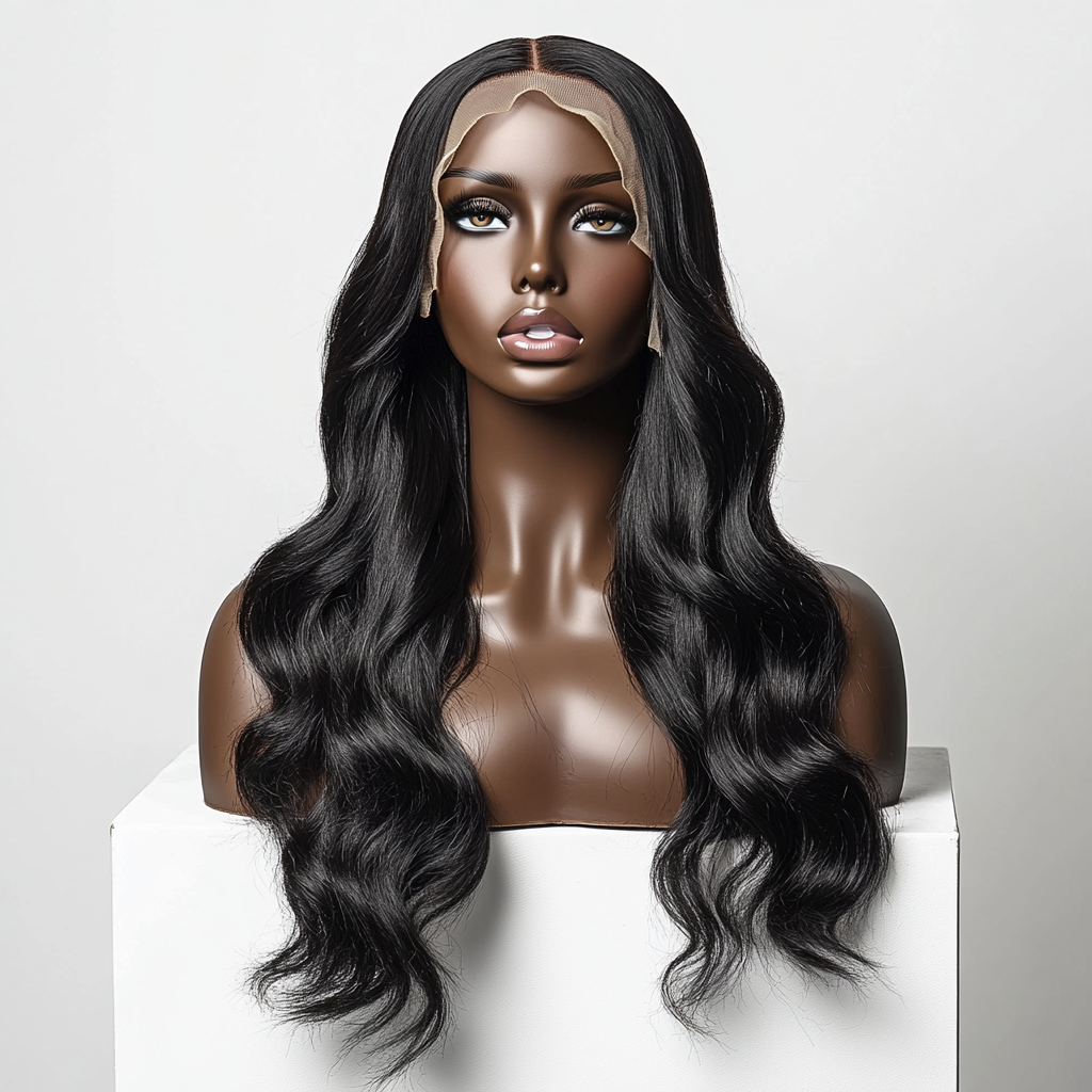 Elegant 40 Inch Lace Wig on Black Mannequin