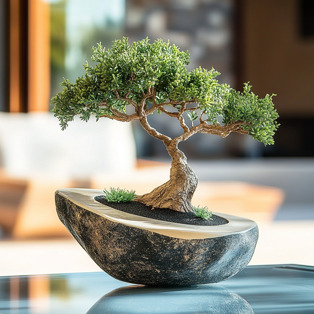 Elegant Artificial Juniper Bonsai Tree in Ceramic Pot