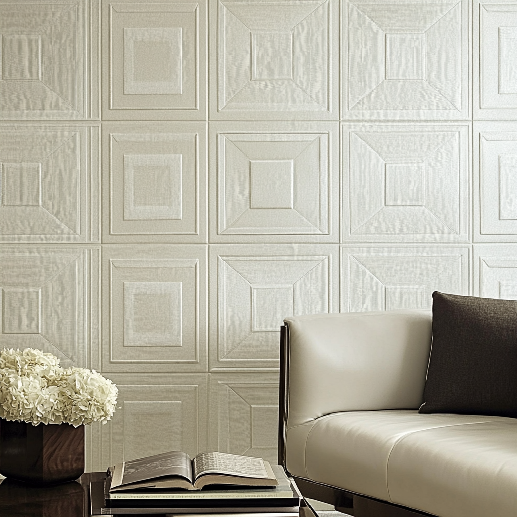 Elegant Beige Wall with Geometric Pattern Wallpaper