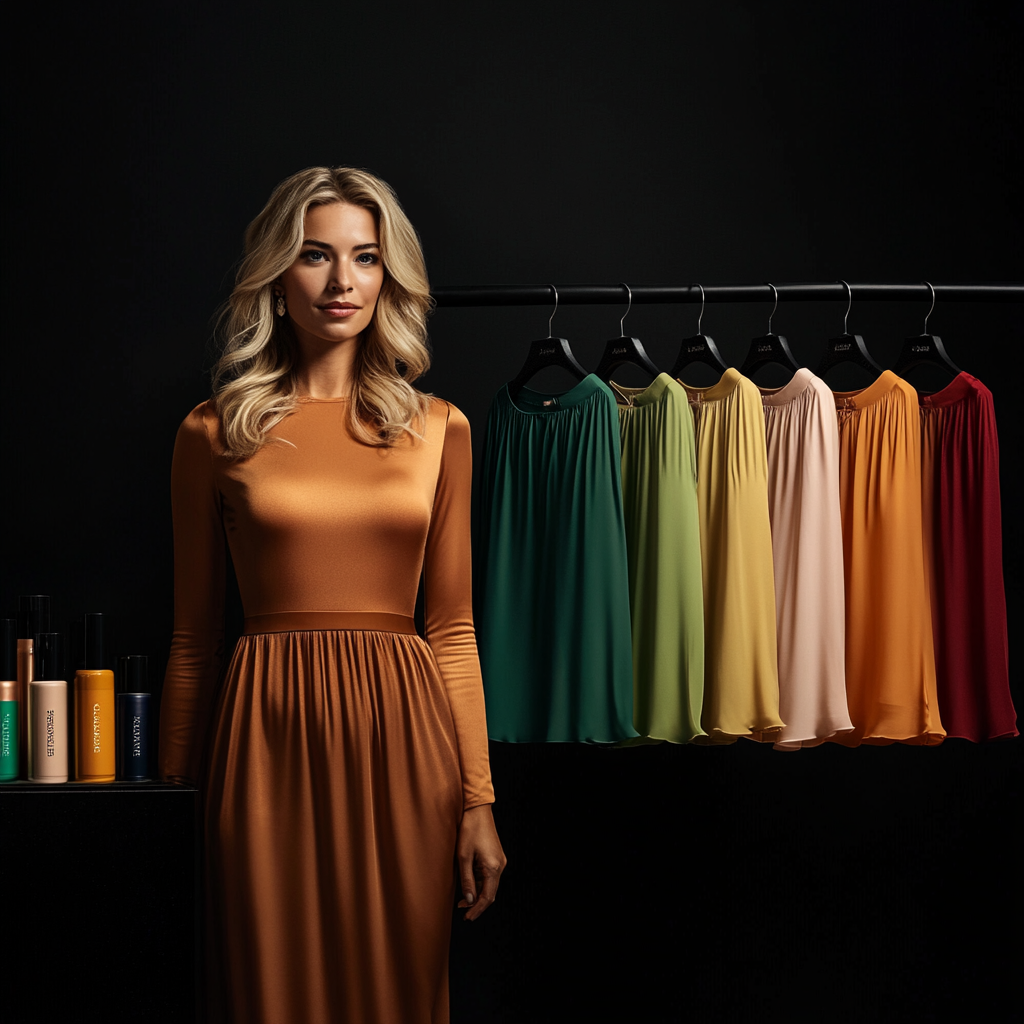 Elegant Blonde Woman Surrounded by Fashion and Beauty