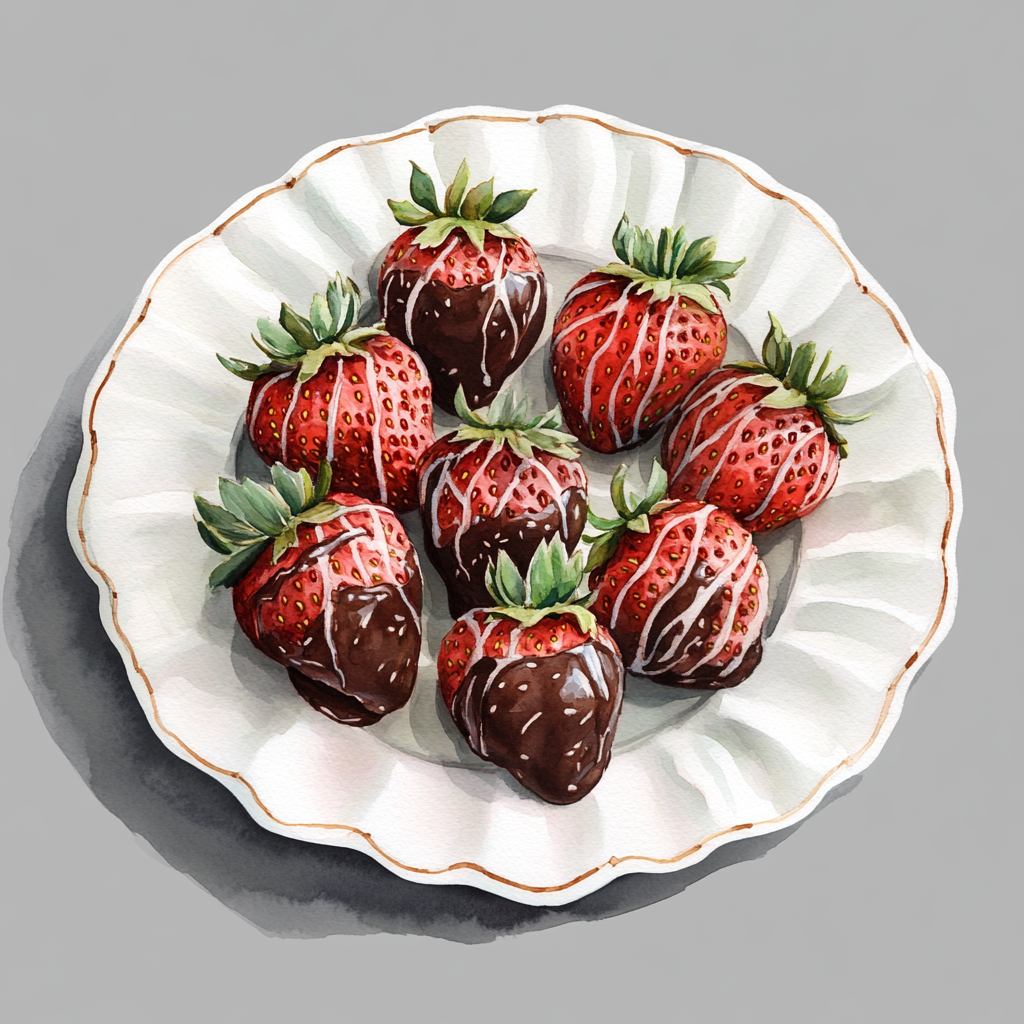 Elegant Chocolate Strawberries on White Porcelain Plate