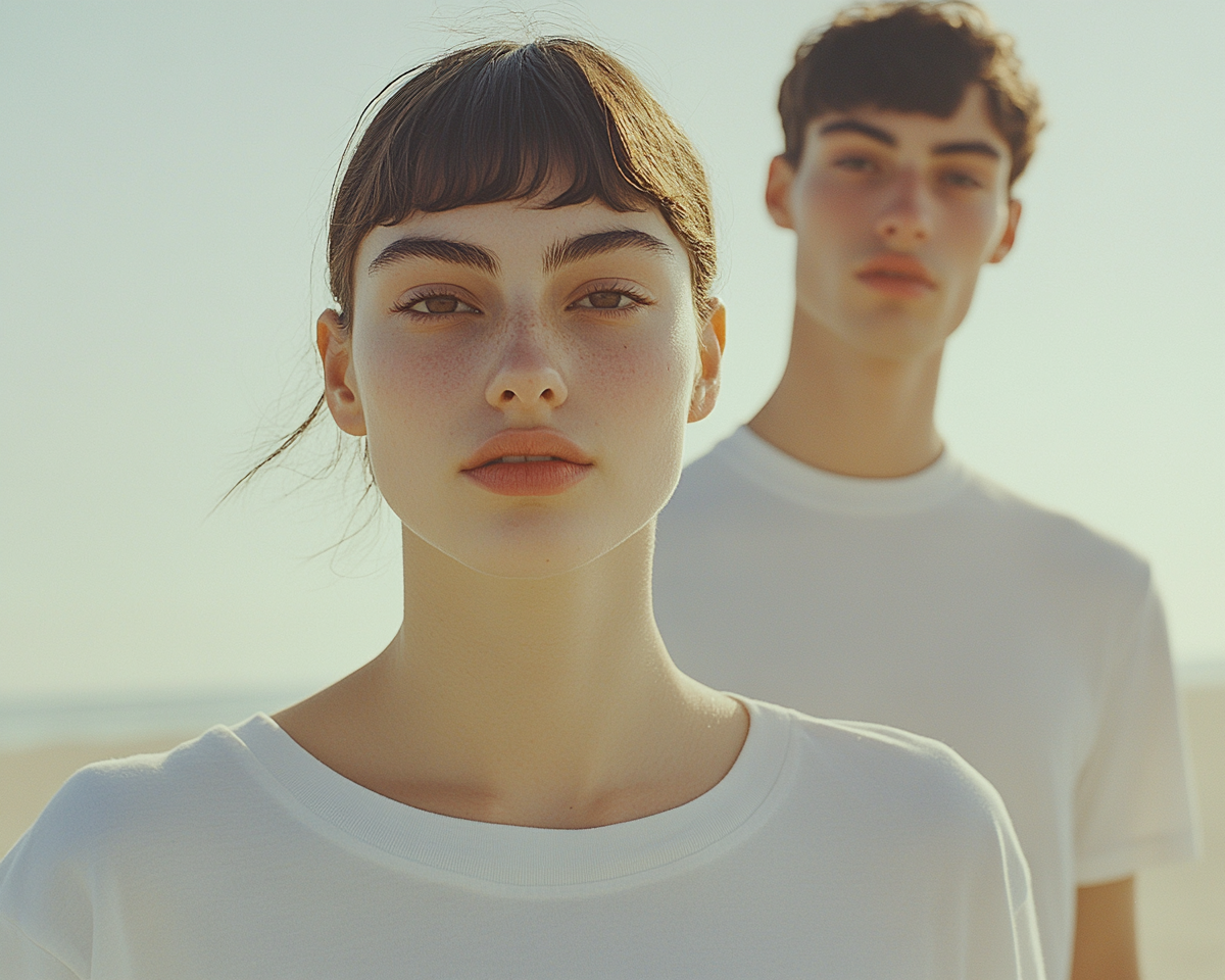 Elegant Couple in Oversized White Shirts: A Portrait