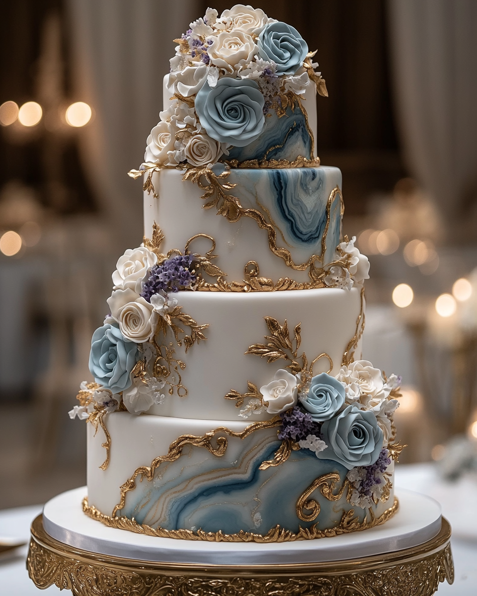 Elegant Geode Wedding Cake with Marbleized Design