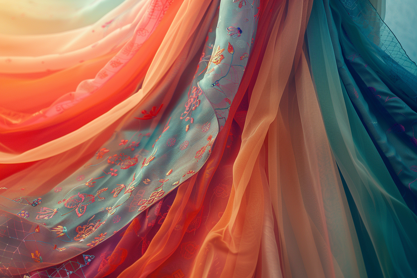 Elegant Hanbok with Vibrant Colors on Minimal Background