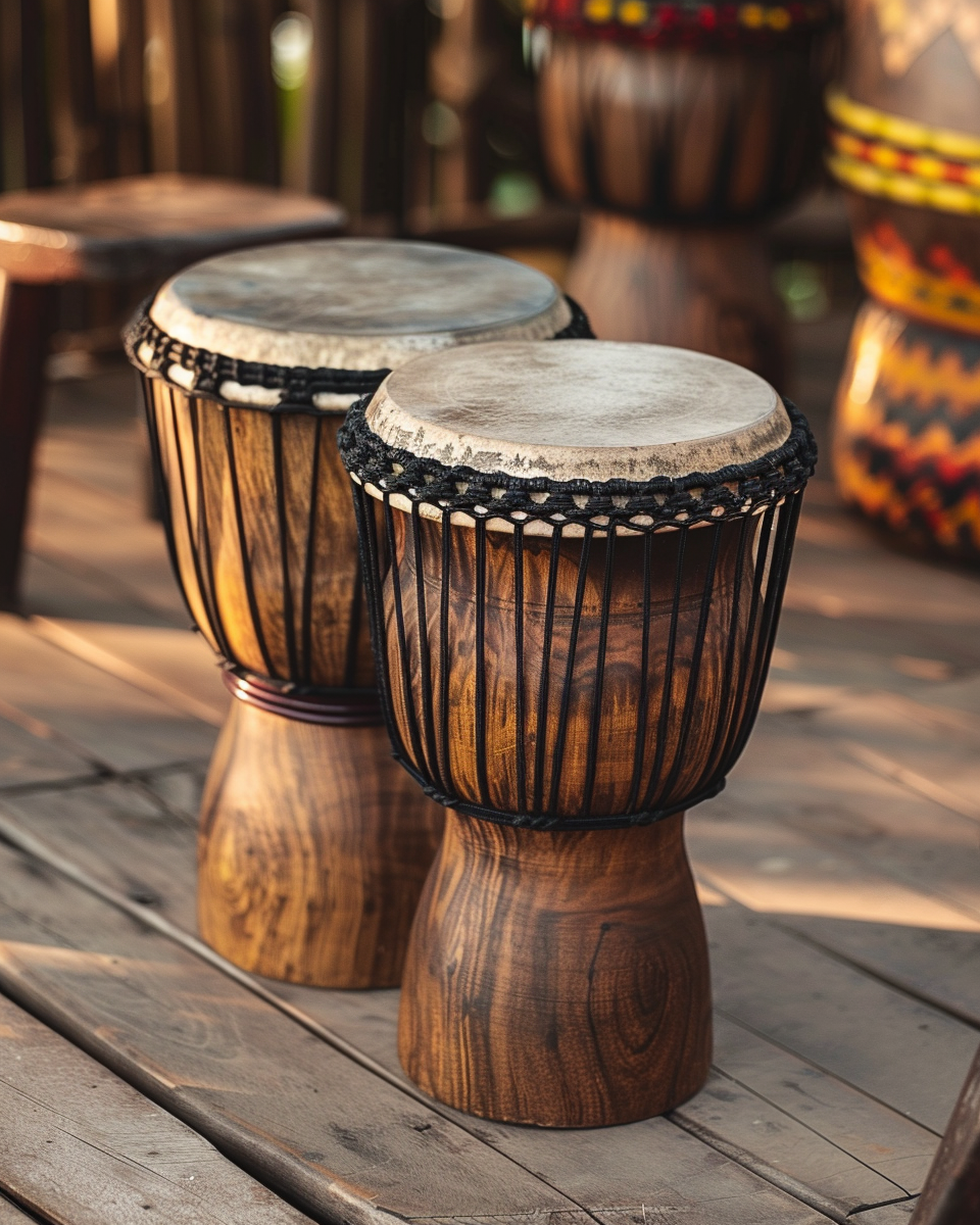 Elegant Holz Conga Drum, Retro Boho Hintergrund, Details betont