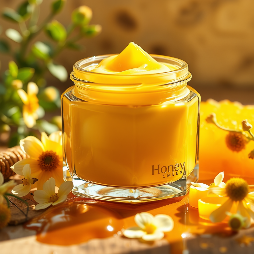 Elegant Honey-Infused Cream Amidst Natural Setting