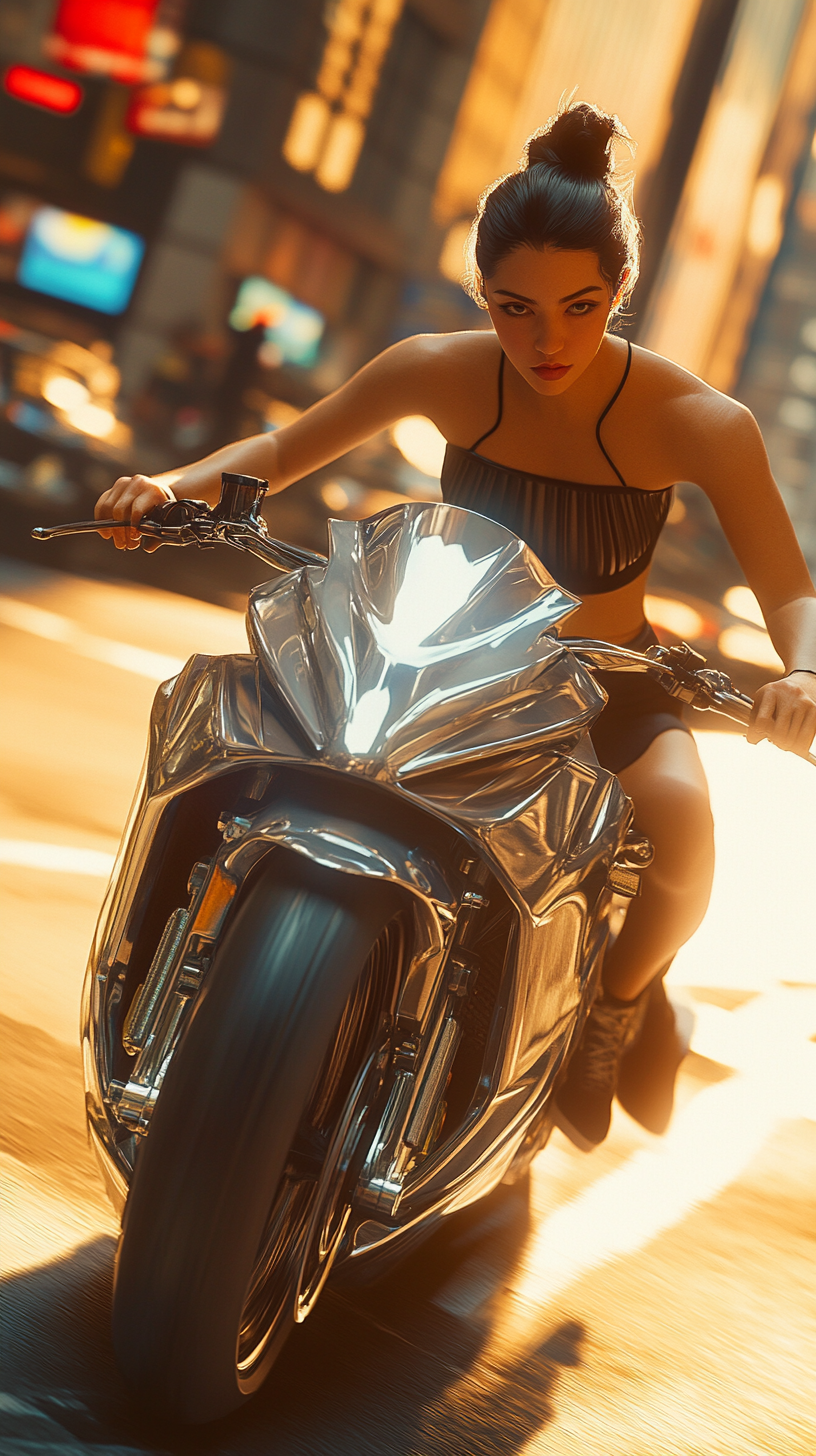 Elegant Japanese woman rides luxurious Kawasaki Ninja