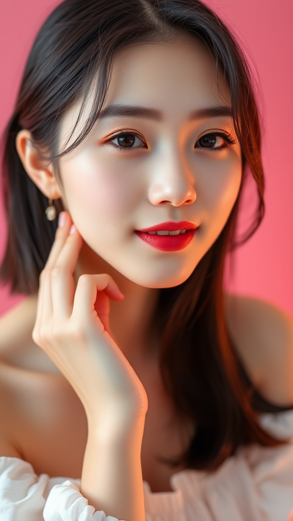 Elegant Korean Girl with Bright Makeup Portrait