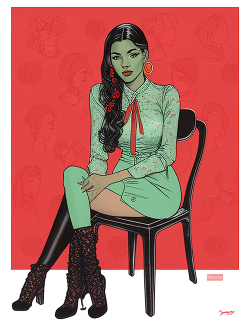 Elegant Latina woman in manga style with mint tights.