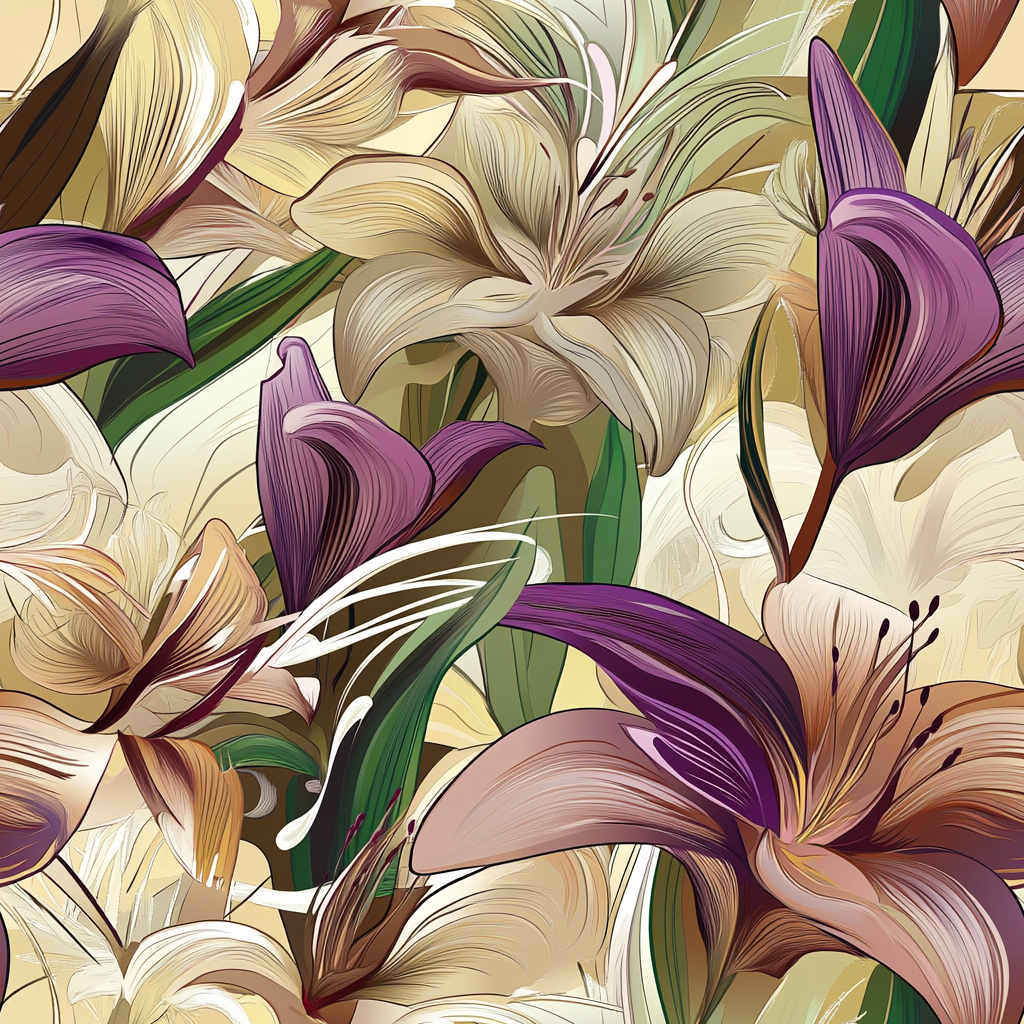 Elegant Lily and Leaf Pattern Tile Texture