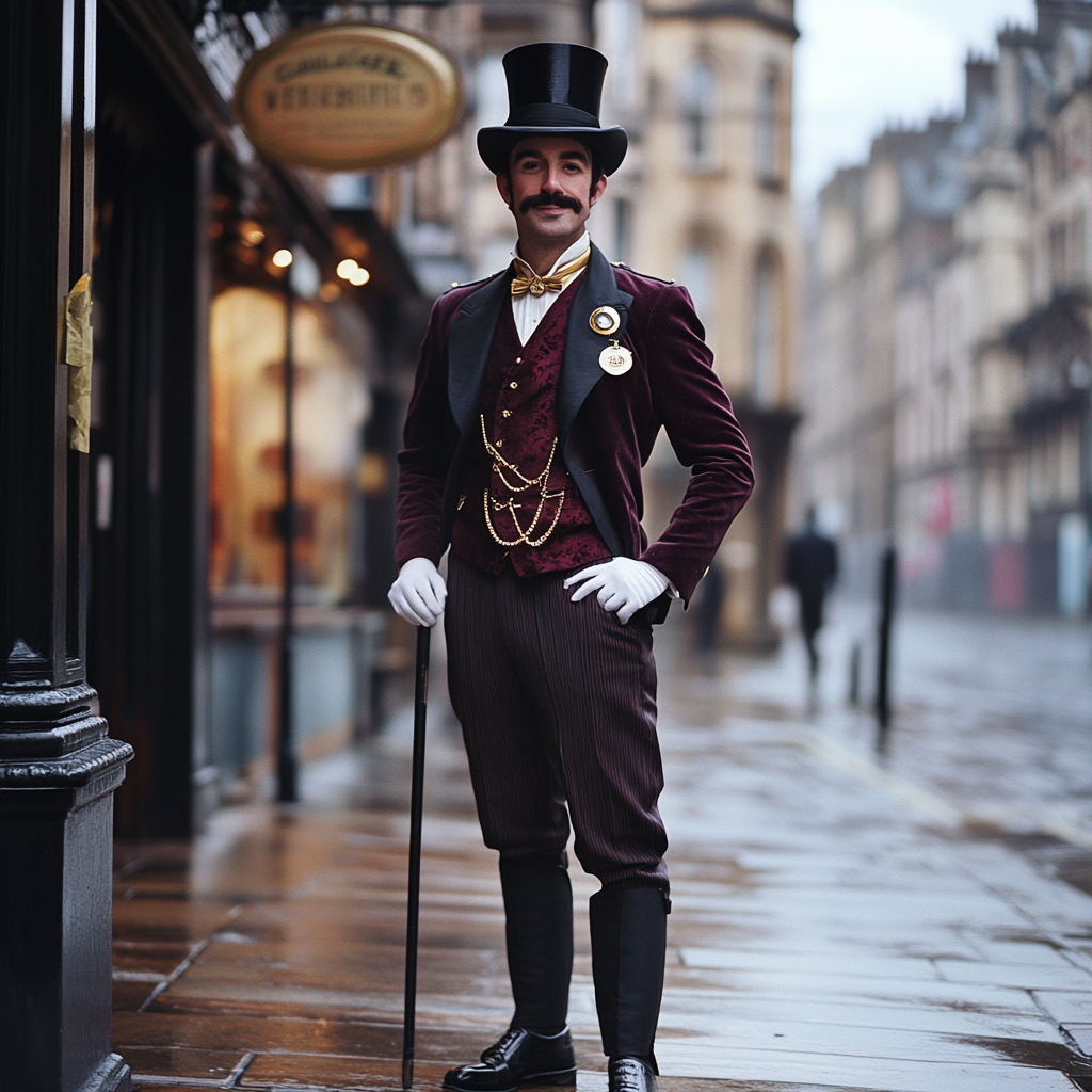 Elegant Man in 1950s Glasgow City Rain