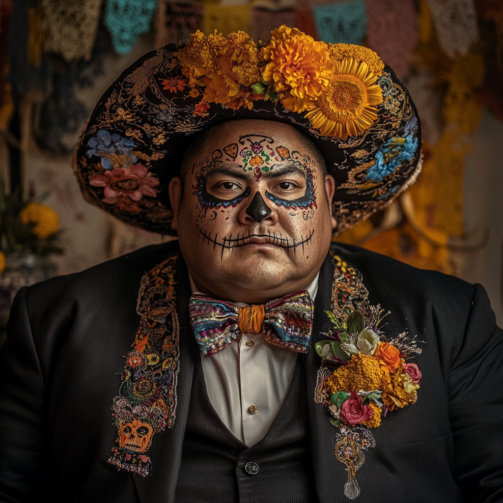 Elegant Mexican Sumo Wrestler Celebrates Day of Dead