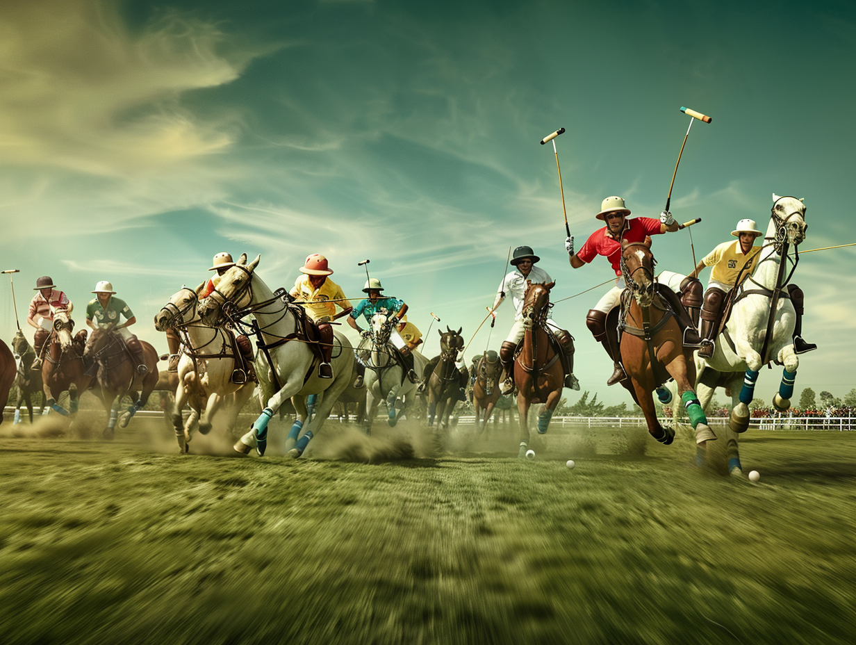 Elegant Polo Game: Players in Traditional Attire compete