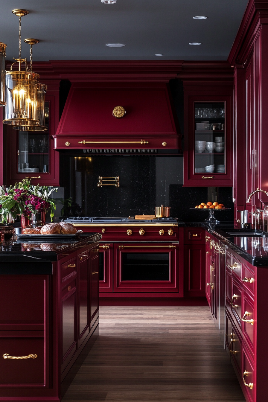 Elegant Regal Kitchen with Maroon Majesty Red Theme