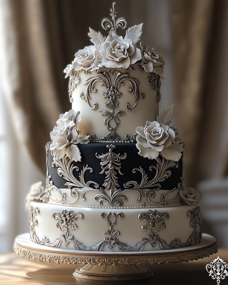 Elegant Royal Hawaiian Monarchy Cake with Silver Accents