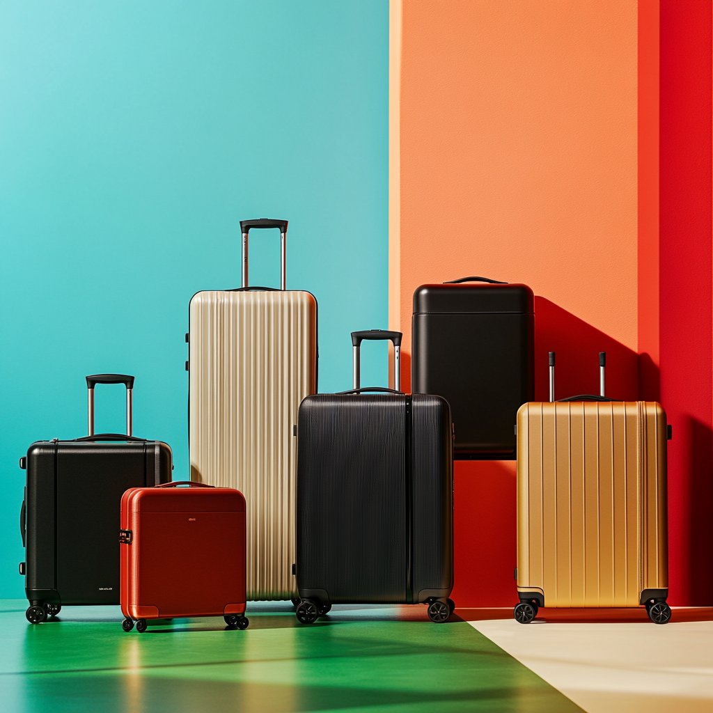 Elegant business travelers with luxury suitcases and bags.