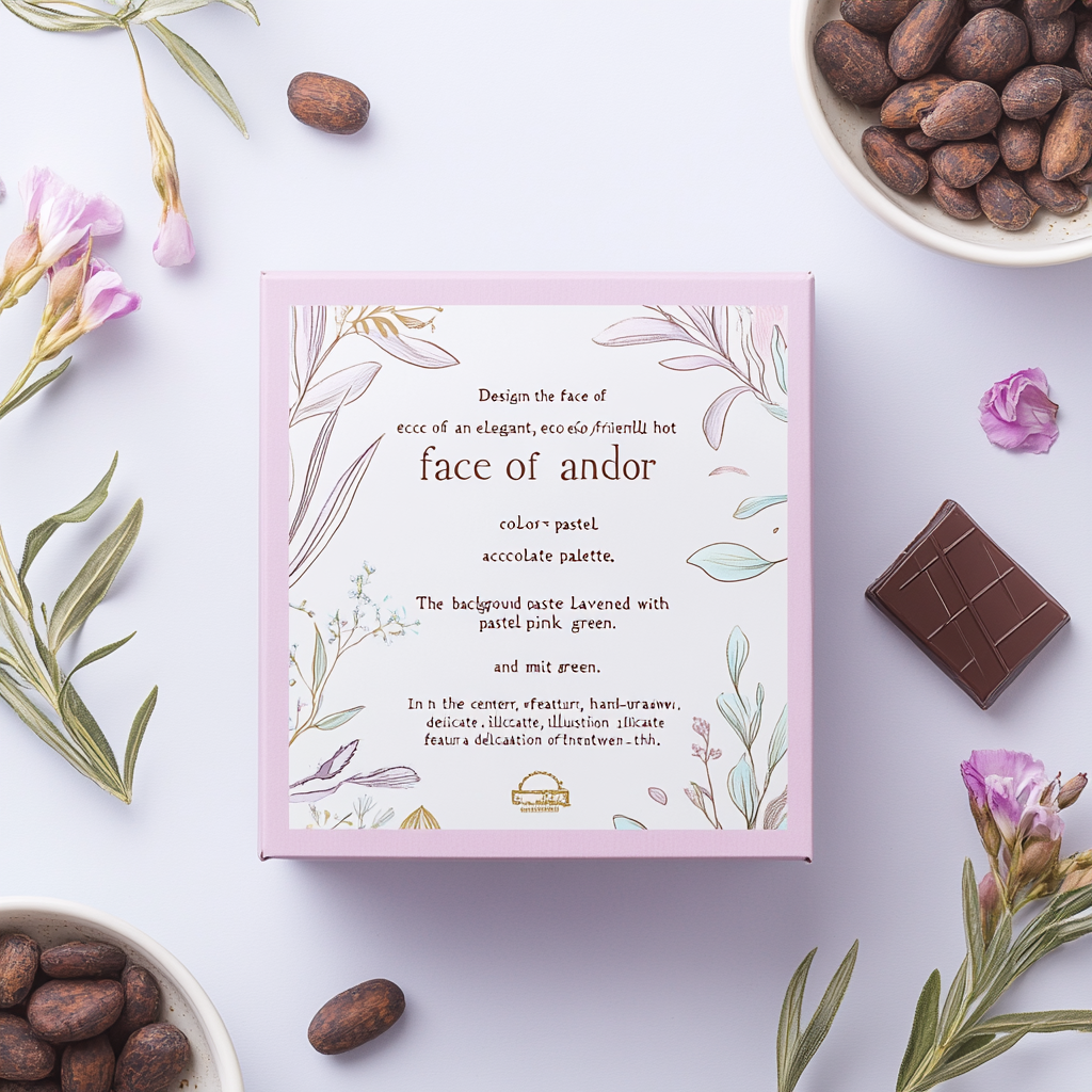 Elegant eco-friendly hot chocolate box in pastel tones.