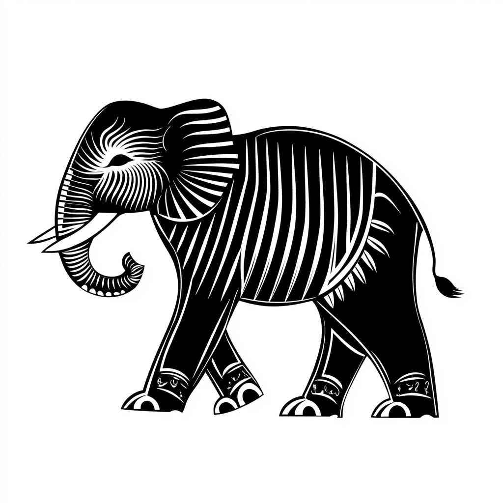 Elegant elephant in Japanese art style