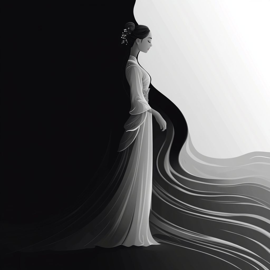 Elegant girl in Chinese dress with shadow